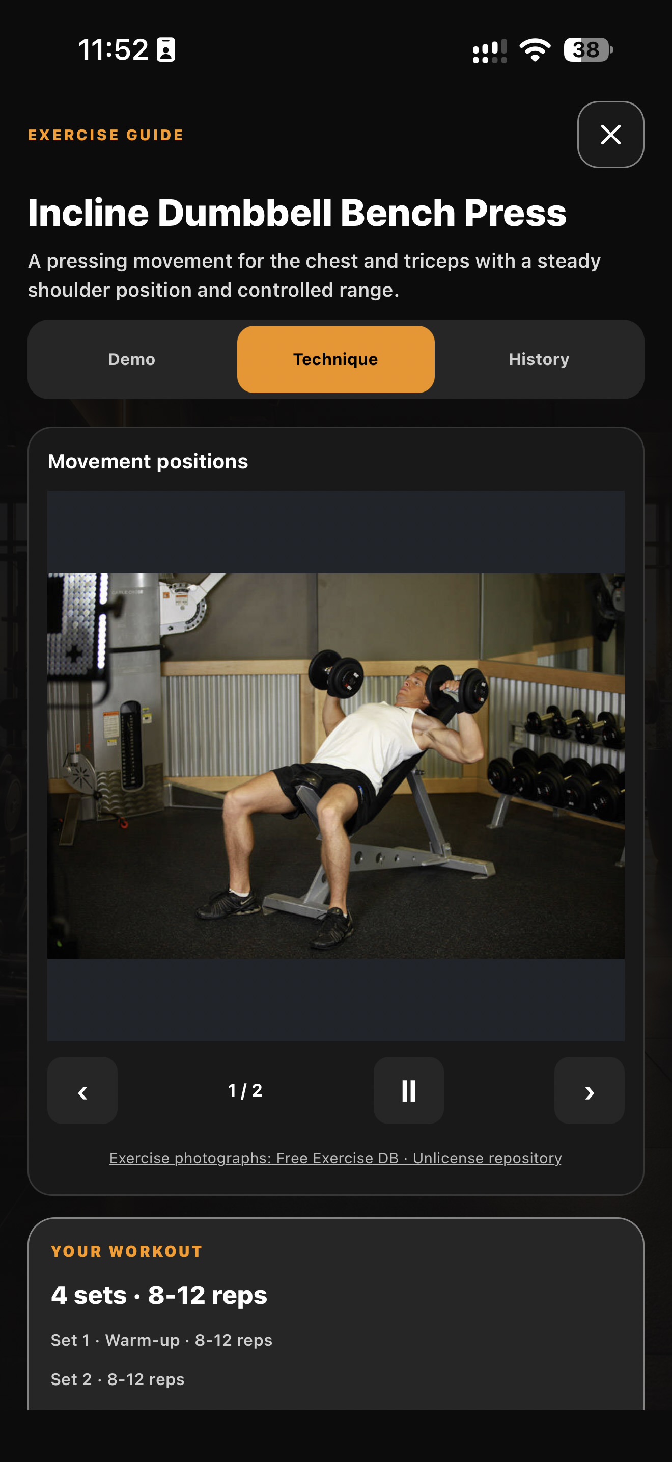 MW Fitness October dumbbell bench press guide showing movement positions and sets