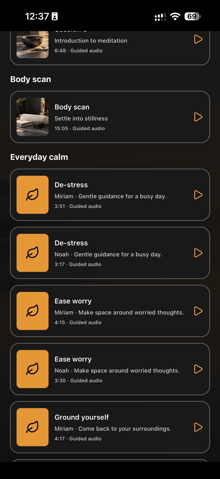 MW Fitness October guided audio library with body scan and everyday calm tracks