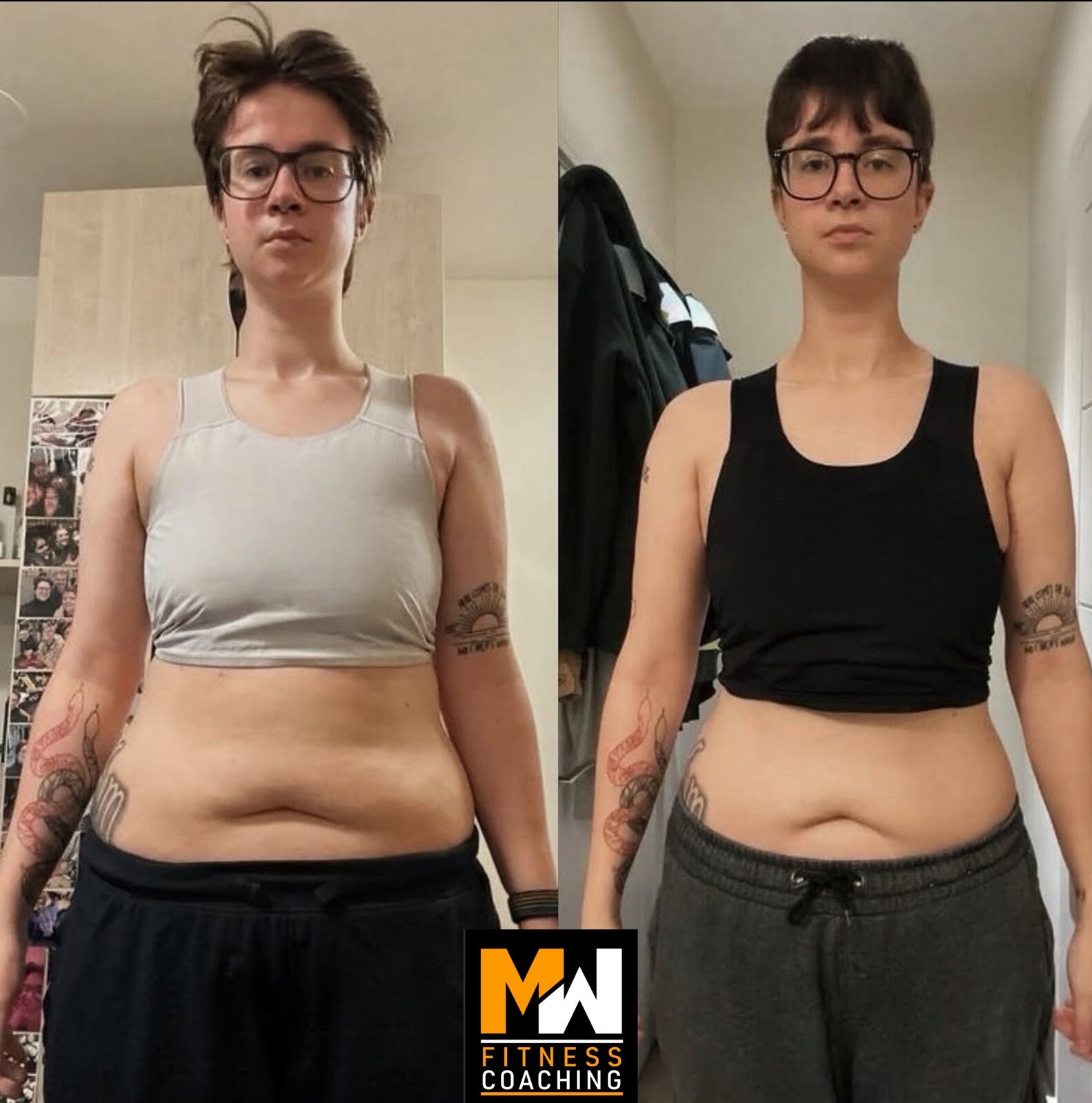 Client progress photo showing two front-view check-ins